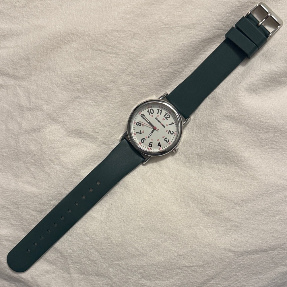 Silver and Green Women's Watch